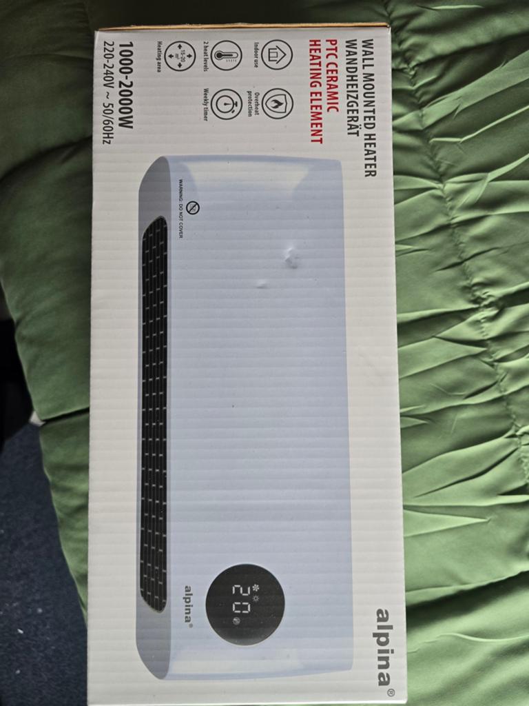 Alpina Wandverwarming Keramisch 1000-2000W met Afstandsbedie, Doe-het-zelf en Verbouw, Verwarming en Radiatoren, Ophalen, Minder dan 30 cm