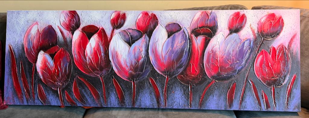 Schilderij met tulpen - 50x150 cm, Ophalen