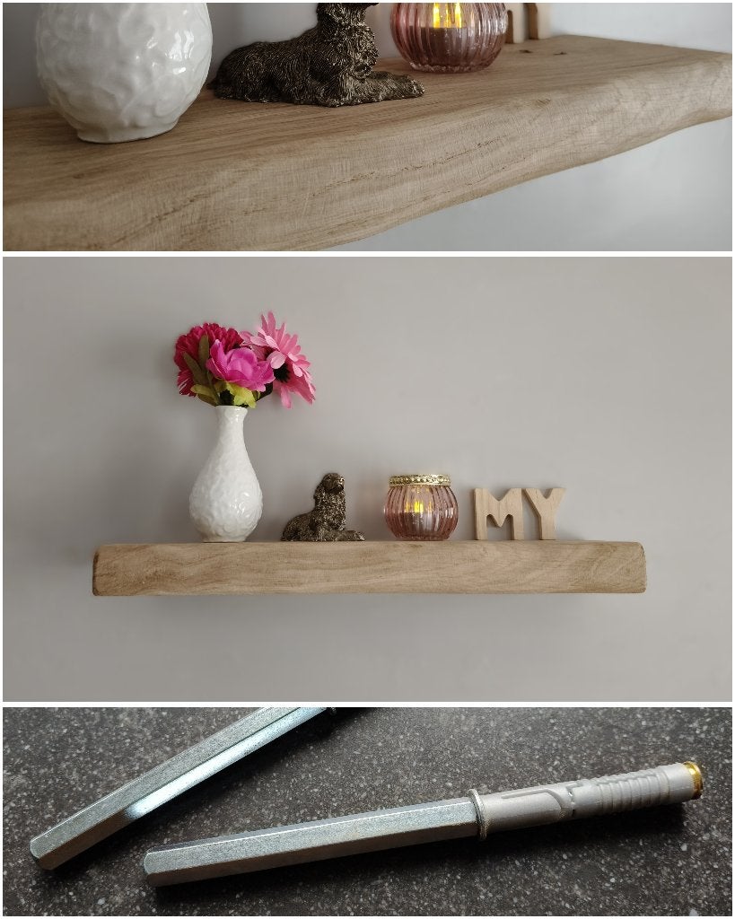 Massief eiken wandplank zwevend + montagepennen 42cm #232, Houtatelier M.Y., Info@myhoutatelier.nl, Nieuw, Ophalen of Verzenden
