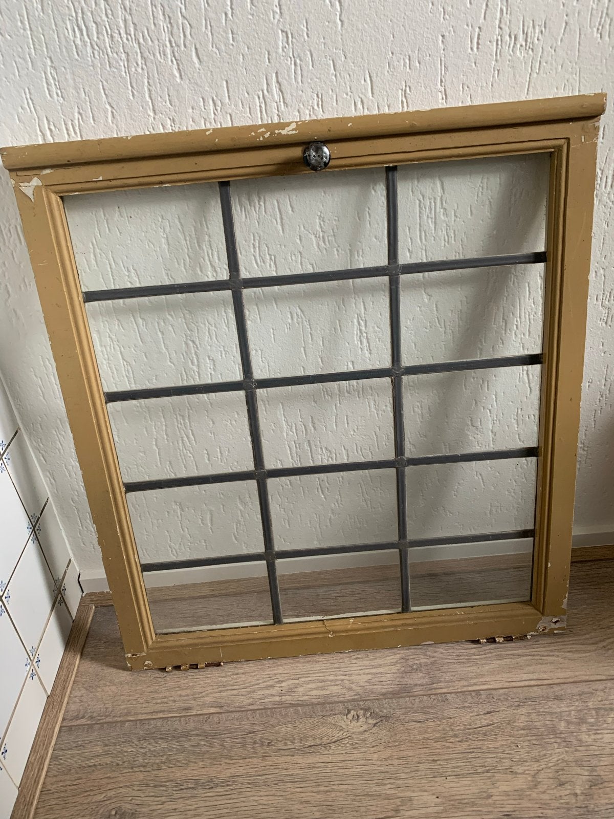 Decoratief raam met glas in lood effect, Ophalen, Gevelraam of Ruit, Gebruikt, Minder dan 80 cm