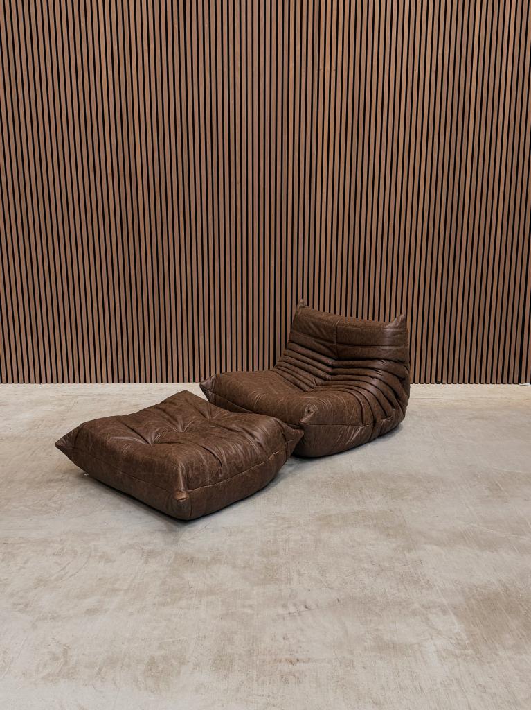 Ligne Roset Togo Fireside Chair 1-zits | Mocha Leder, Ophalen of Verzenden