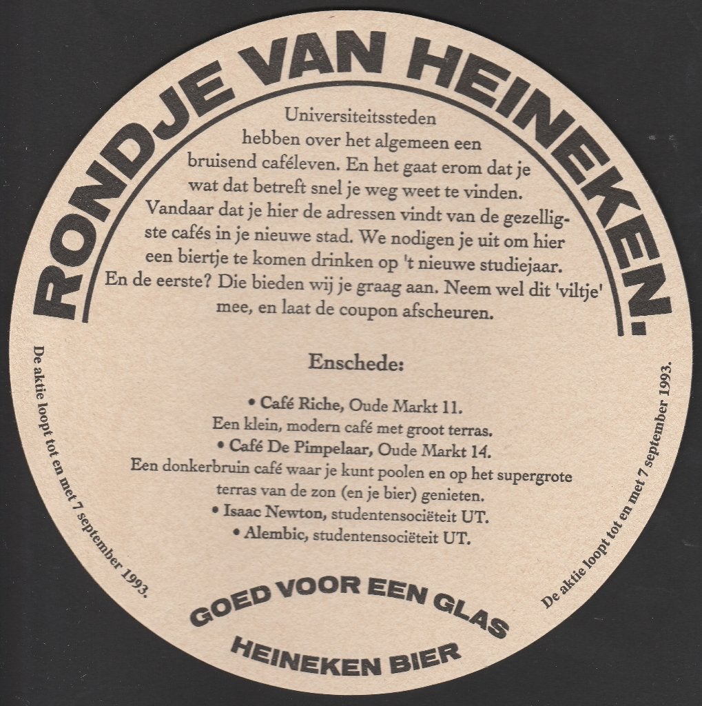 Bierviltje Heineken C 45 4 Enschede, Verzenden, Gebruikt, Viltje(s), Heineken