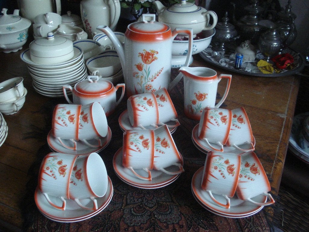 mooi 12 persoons koffieservies prachtige heldere kleu, Antiek en Kunst, Antiek | Servies compleet, Ophalen of Verzenden
