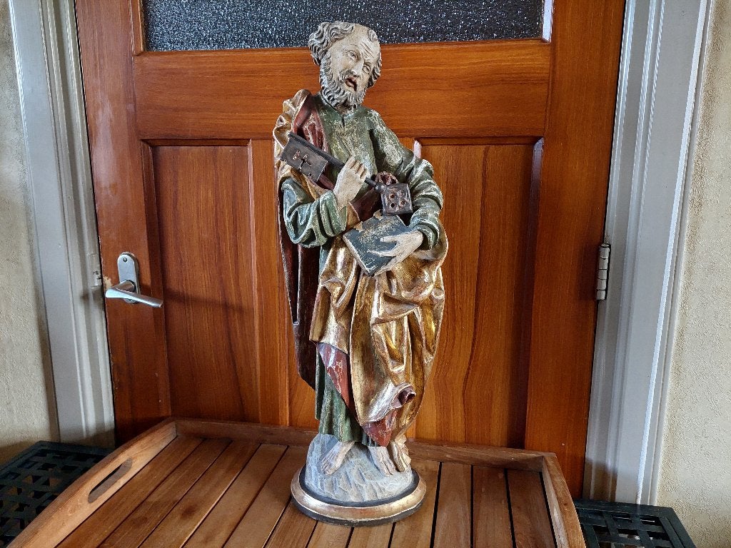 Petrus / Heilige / Apostel / 64 cm. hoog / Duitsland, Handgemaakt, Beeld, Hout, Europa