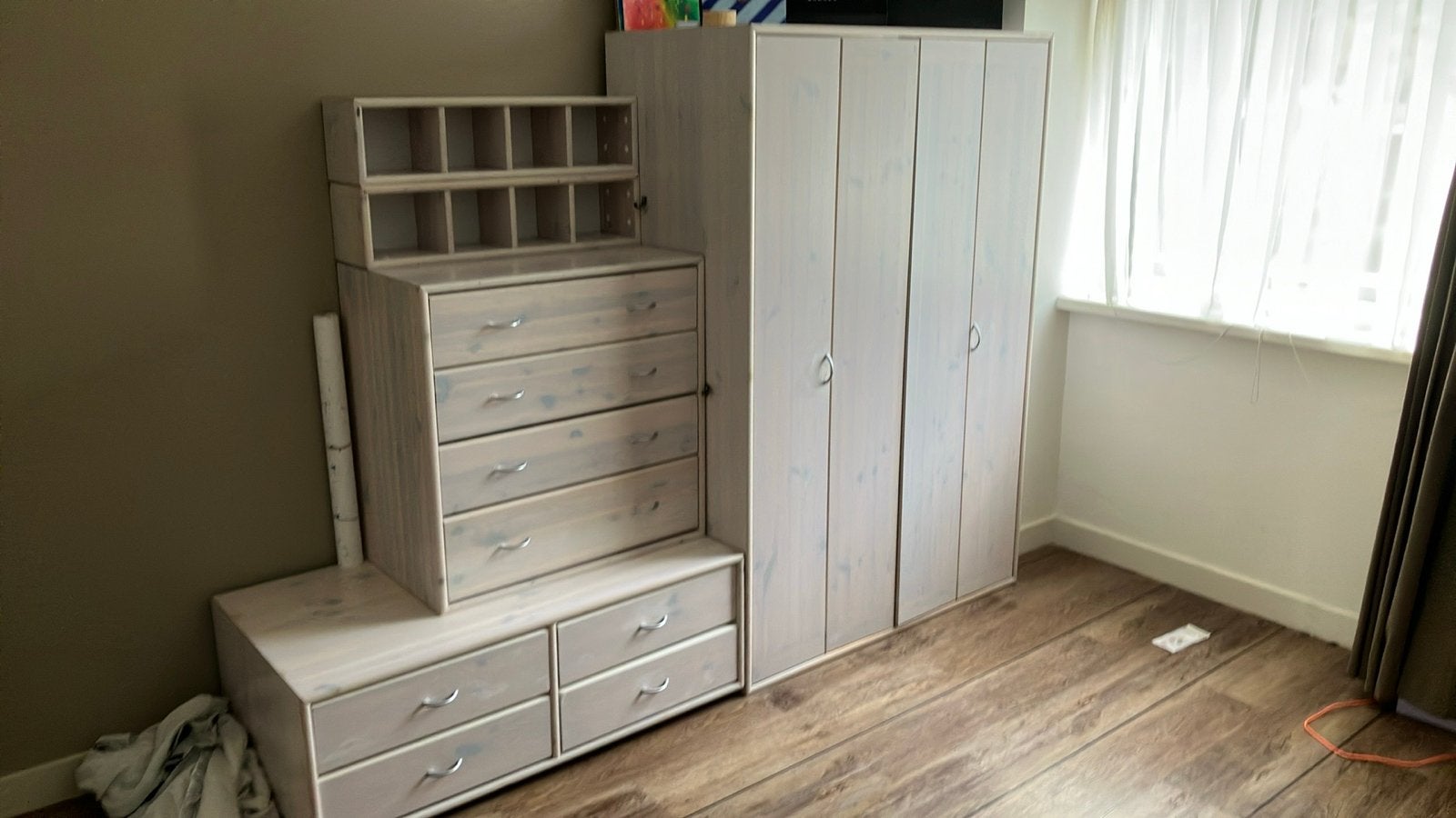 Flexa whitewash kast en ladekast set, Huis en Inrichting, Kasten | Kledingkasten, Ophalen, Gebruikt, 100 tot 150 cm, 200 cm of meer