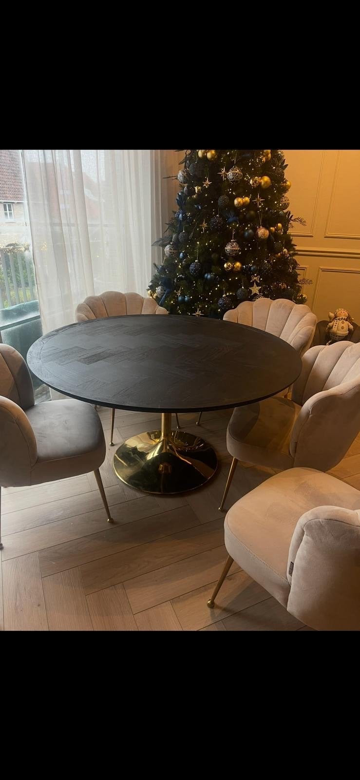 Richmond Eettafel - Rond Zwart met Gouden Poot, Huis en Inrichting, Tafels | Eettafels, 100 tot 150 cm, Rond, Ophalen of Verzenden