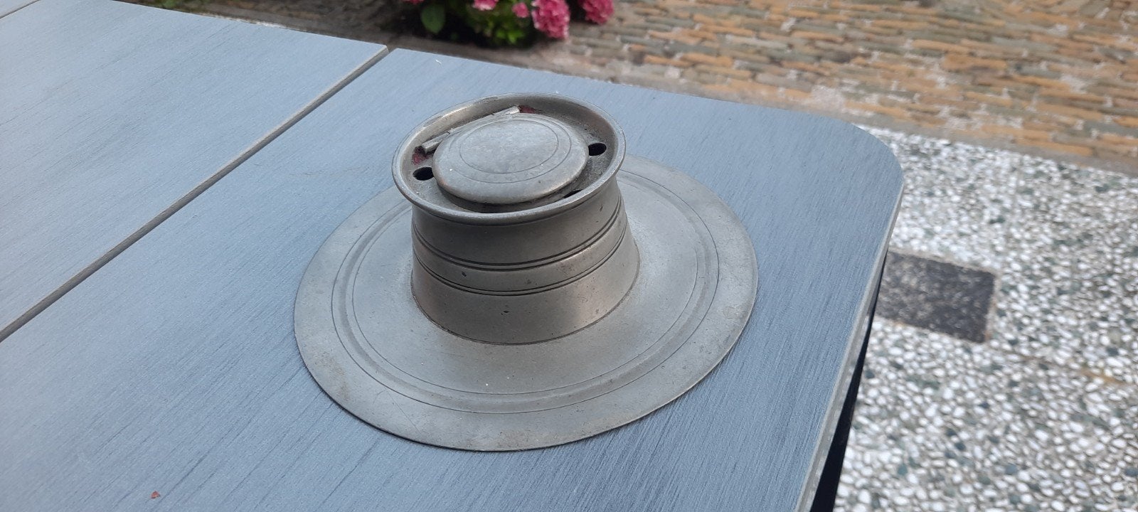 Antieke tinnen inktpot capstan capitan inktpot, Antiek en Kunst, Antiek | Koper en Brons, Ophalen of Verzenden