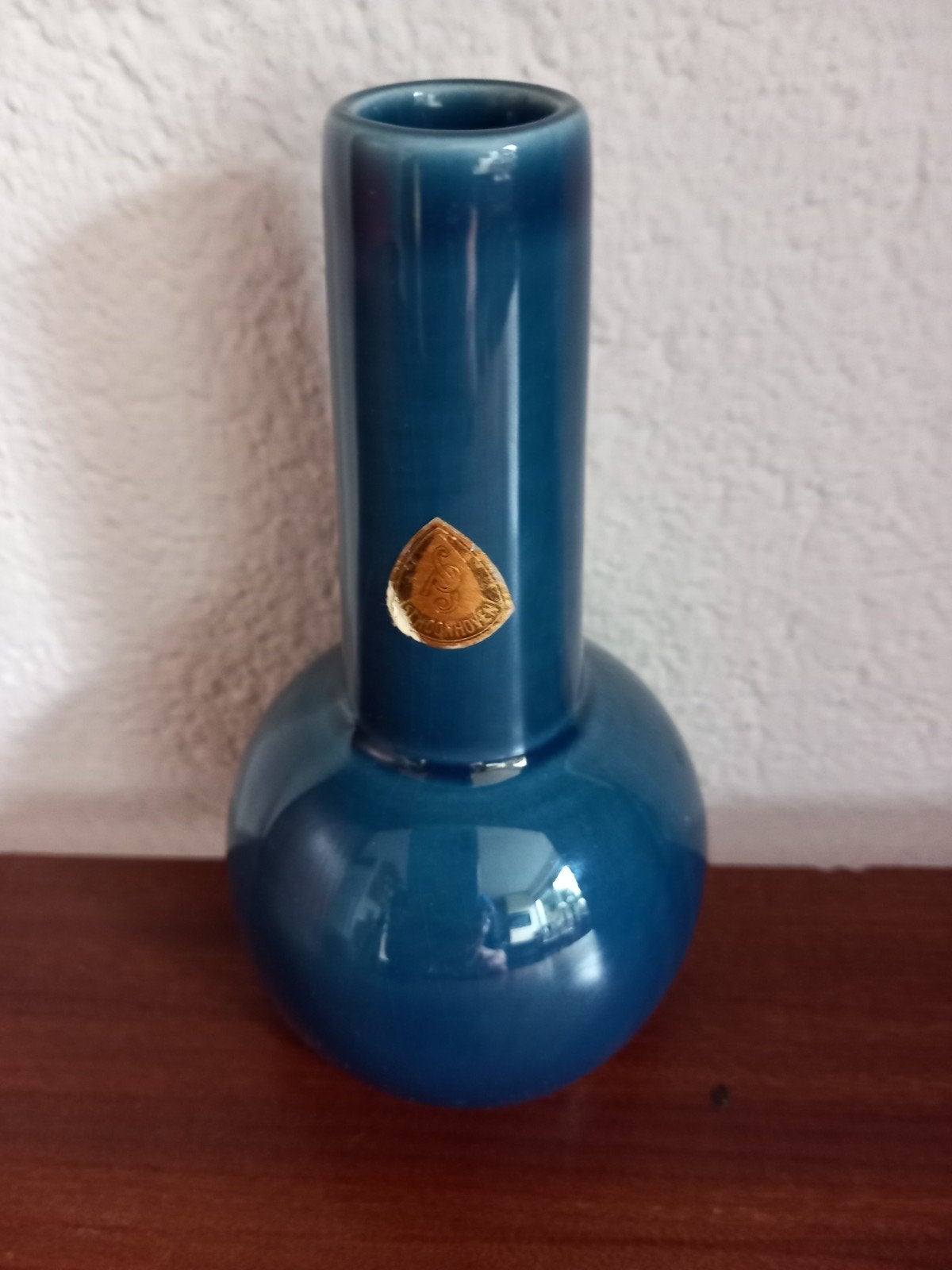 Plateelbakkerij Schoonhoven vaasje petrolblauw 13 cm, Ophalen of Verzenden