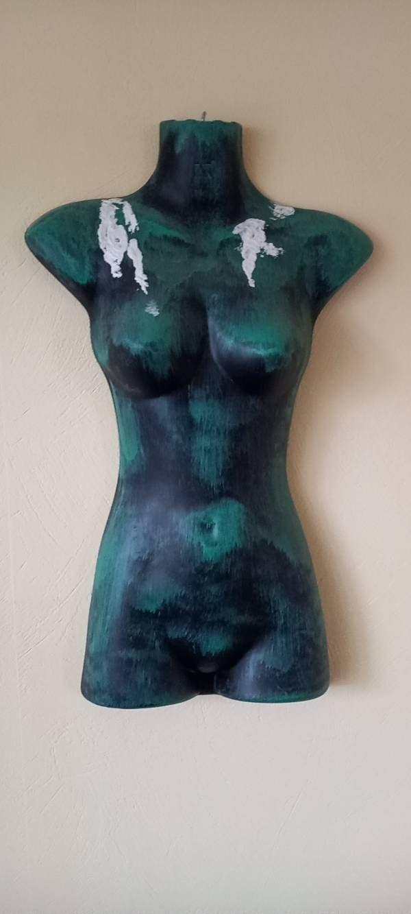 Bronzen vrouwelijke torso met patina en witte accenten, Ophalen