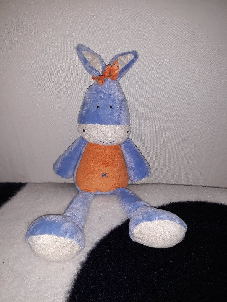 Jellycat blauwe ezel/paard oranje buik x op buik korrels, Jellycat, Overige typen, Nieuw, Wasbaar