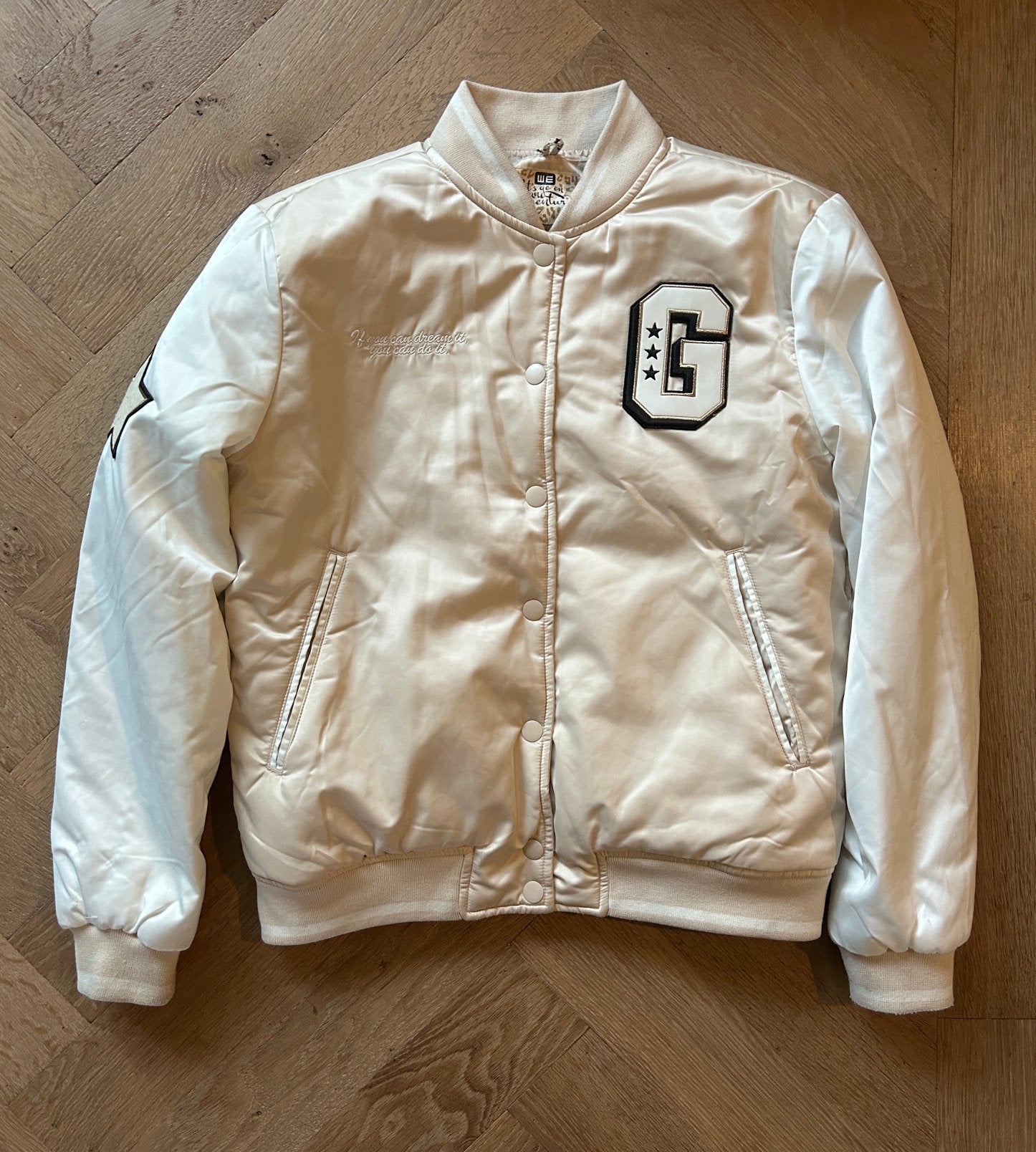 WE Fashion meisjes bomberjack beige maat 170-176, Ophalen of Verzenden, Zo goed als nieuw, Meisje, Jas