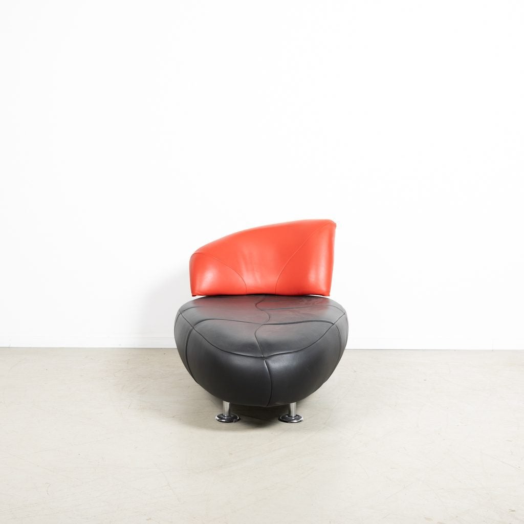 Leolux Kikko Chaise Longue Fauteuil Rood/Zwart Leer, Niet ingevuld, Zo goed als nieuw, Niet ingevuld, Niet ingevuld