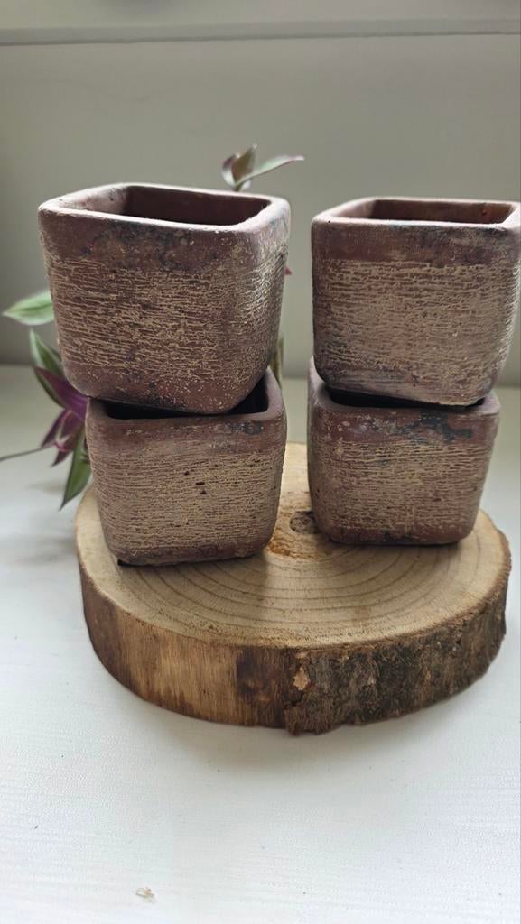 4 nieuwe Mica bloempotjes voor kleine plantjes, Vierkant, Ophalen of Verzenden, Aardewerk, Binnen