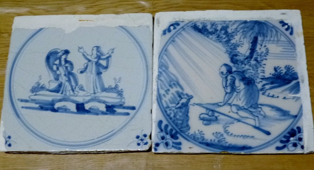 Twee bijzondere antieke 18e eeuwse BIJBEL tegels!, Antiek en Kunst, Ophalen of Verzenden