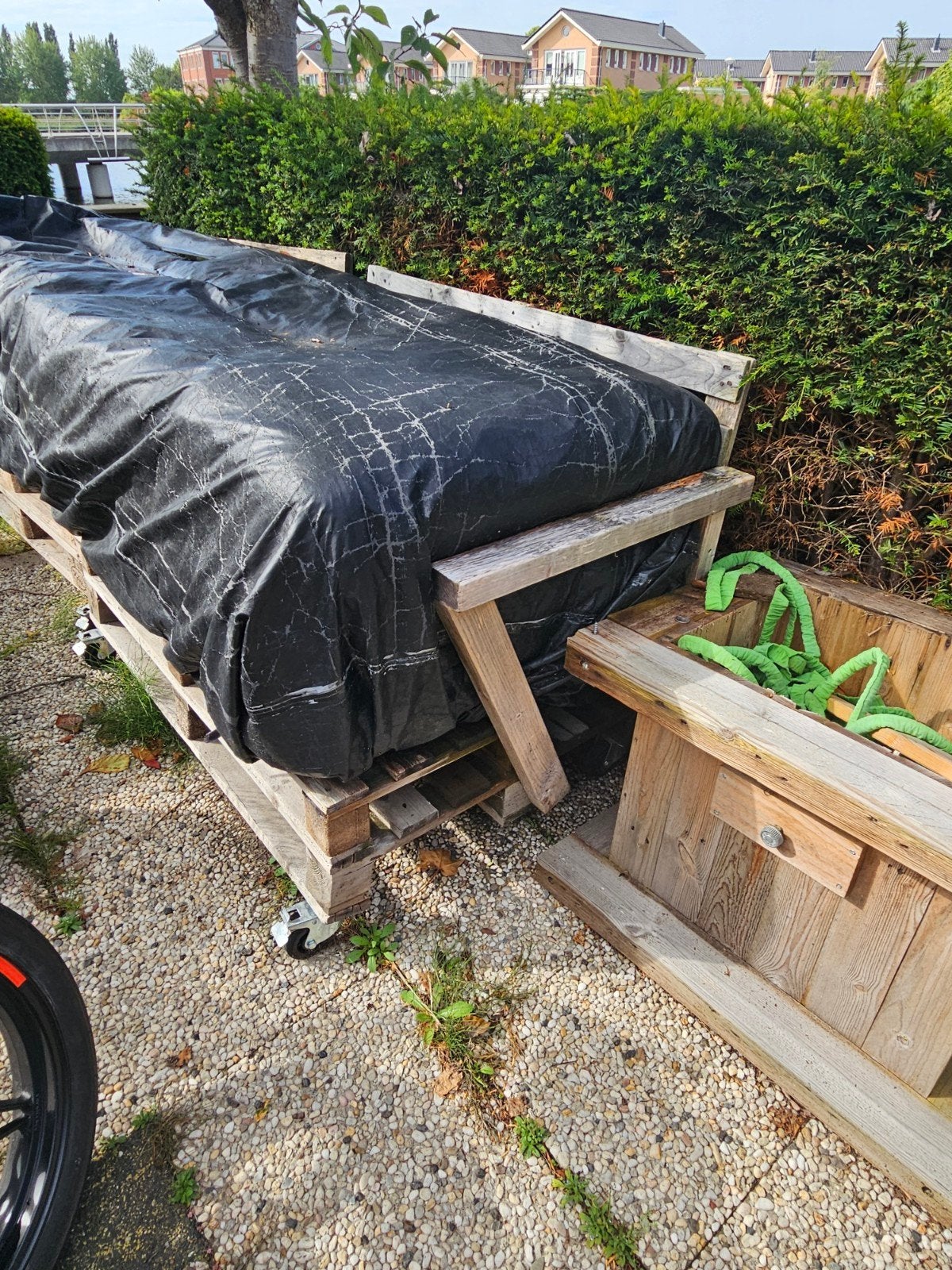 Pallet tuinbankset met kussens en gasbrander, Ophalen, Gebruikt, Bank, Loungeset
