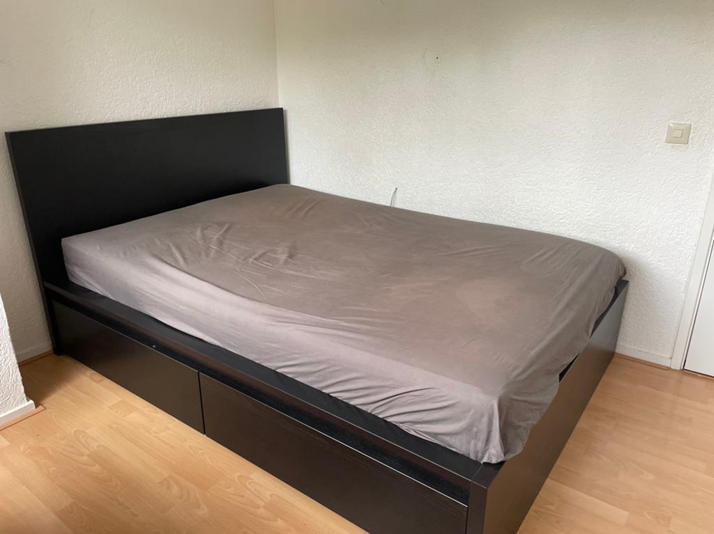 Bedrame met lades + lattenbodem | IKEA Malm, Ophalen, Zwart, 140 cm, Zo goed als nieuw