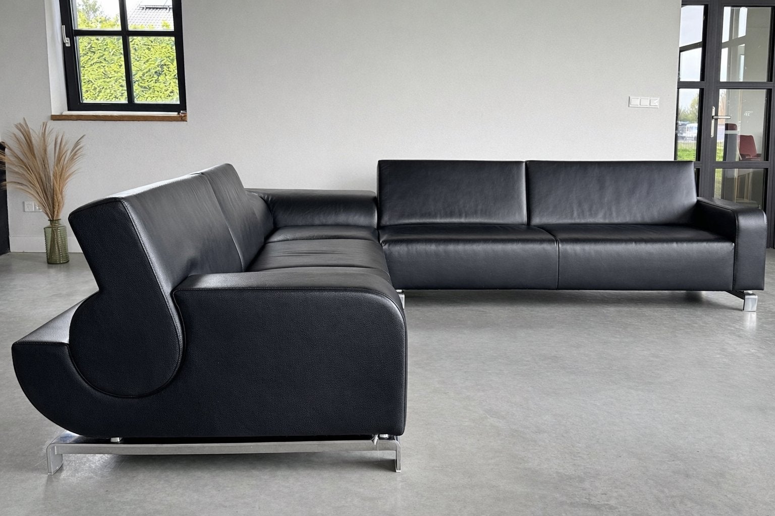 Leolux B-Flat Hoekbank - als nieuw - zwart leer -, Leolux jori pode, Hoekbank, 300 cm of meer, Leer