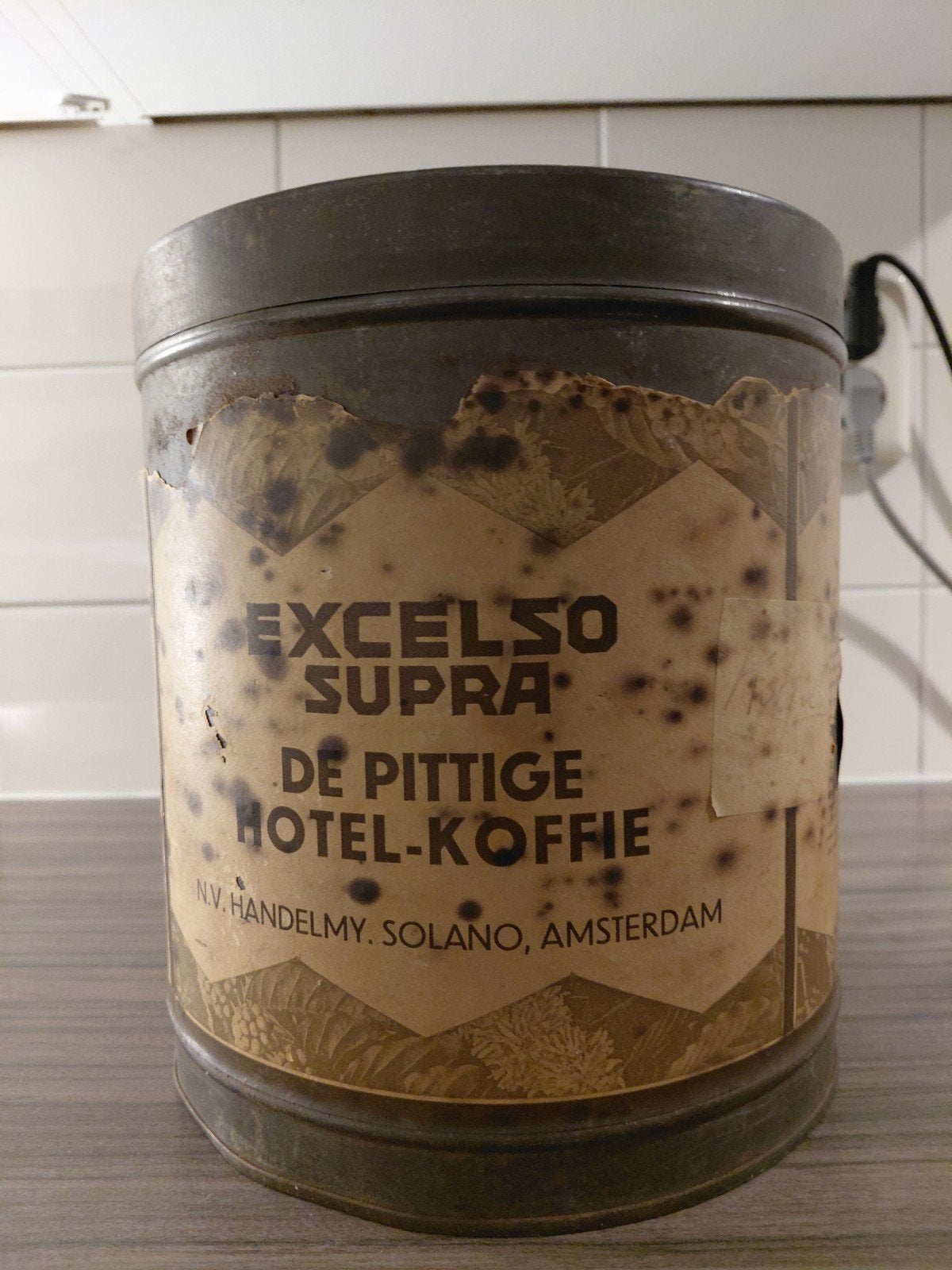 vintage koffieblik excelso supra solano amsterdam zeldzaam, Ophalen of Verzenden, Gebruikt, Koffie, Overige merken