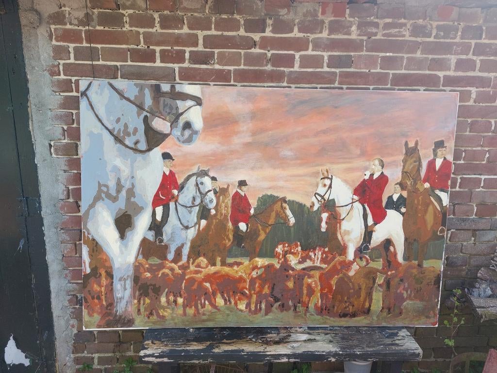 Schilderij Jachttafereel klassiek 100x150cm, Antiek en Kunst, Kunst | Schilderijen | Klassiek, Ophalen