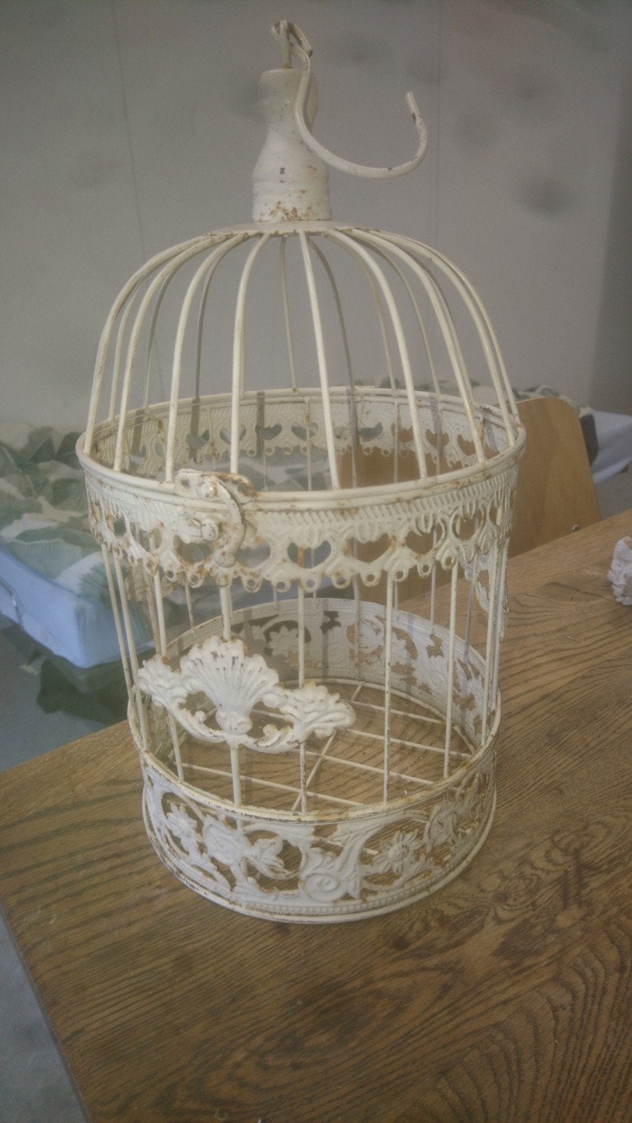 Decoratieve vogelkooi, brocante stijl, Ophalen, Metaal, Wit, Gebruikt