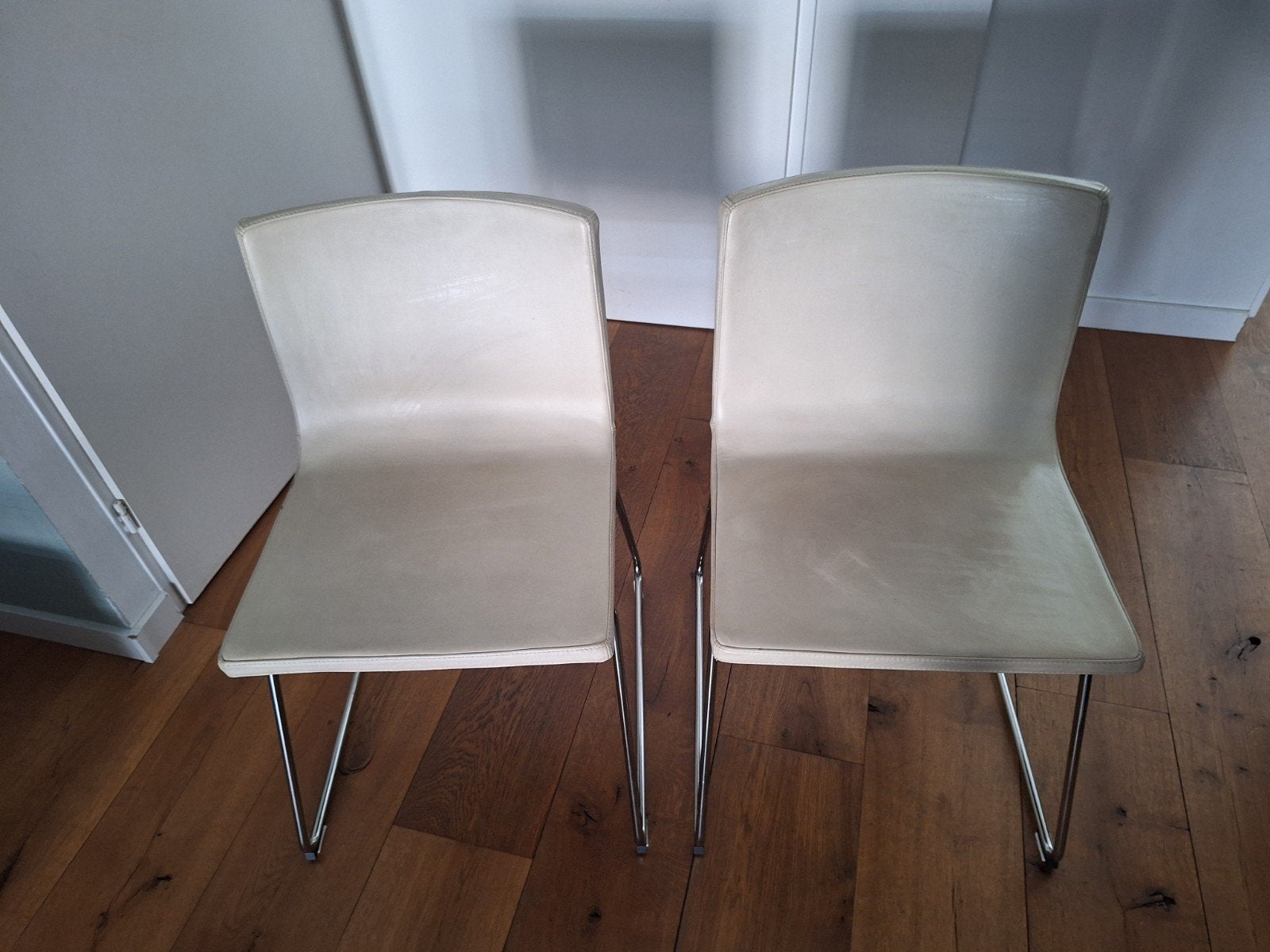 Set van 4 eetkamerstoelen - Crème met metaal, Ophalen, Gebruikt, Overige kleuren, Vier