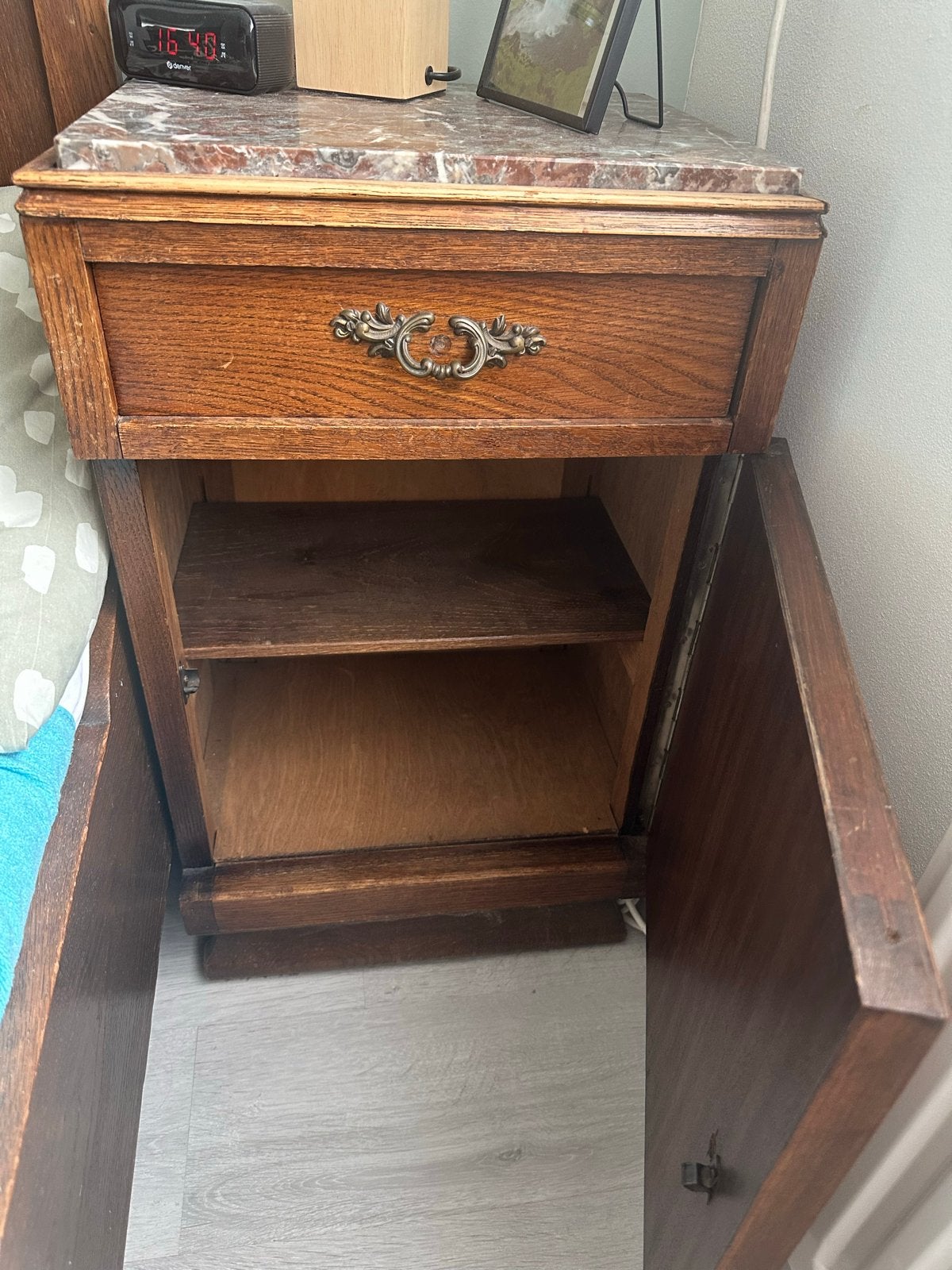 Vintage Nachtkastje met Lade en Marmeren Blad, Ophalen