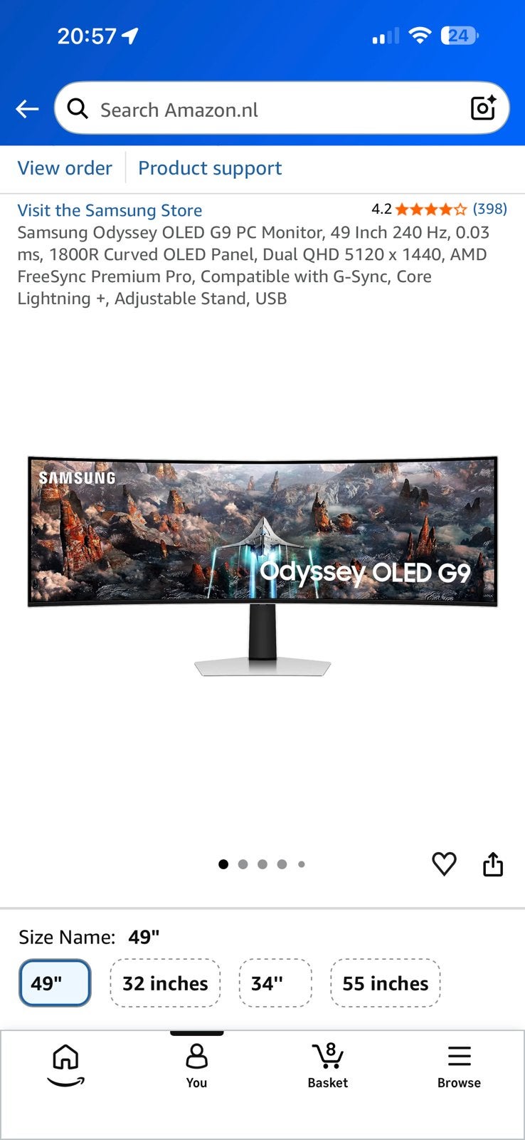 Samsung Odyssey OLED G9 PC Monitor, Computers en Software, Ophalen, Curved, Minder dan 1 ms, Zo goed als nieuw