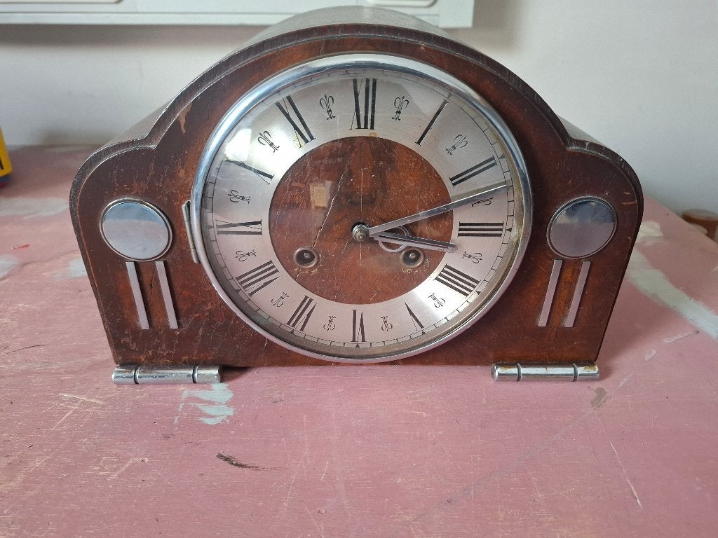 Pendule Art Deco klok - Hout - 29 cm, Antiek en Kunst, Ophalen