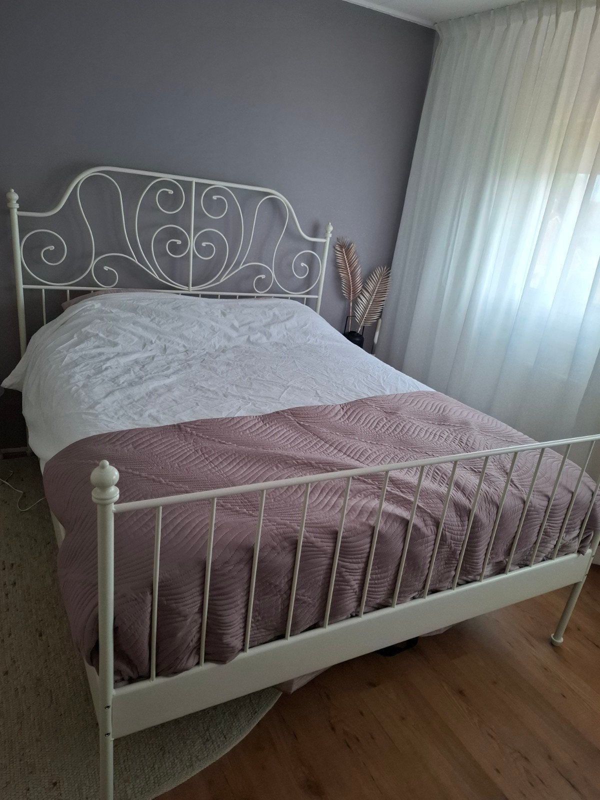 Wit metalen tweepersoonsbed (IKEA Leirvik), Ophalen, Gebruikt, Romantisch, Klassiek, Wit