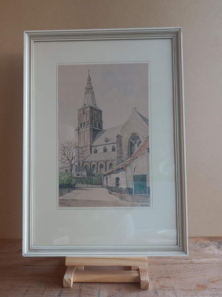 Handgekleurde Litho, Kerk in Boxtel - Bob Brobbel, Ophalen of Verzenden