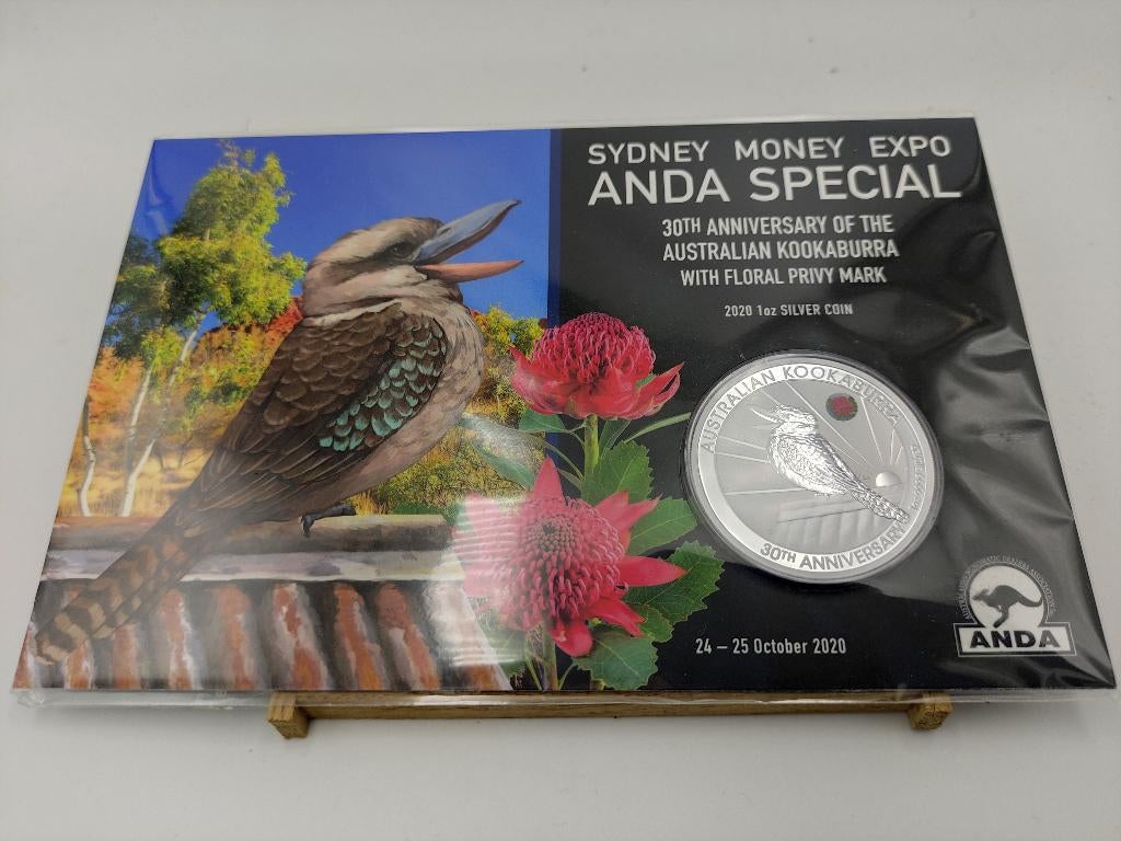 2020 Sydney Money Expo 1 oz Silver Kookaburra Privy, Ophalen of Verzenden, Zilver