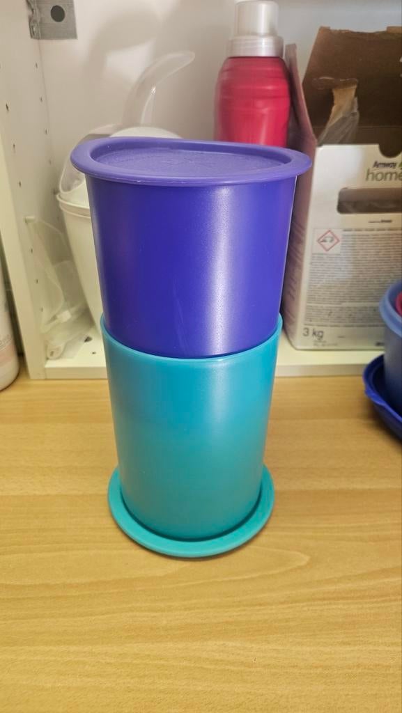Tupperware bakken - 1.25L paars en turquoise, Ophalen of Verzenden, Gebruikt, Blauw, Bak of Kom