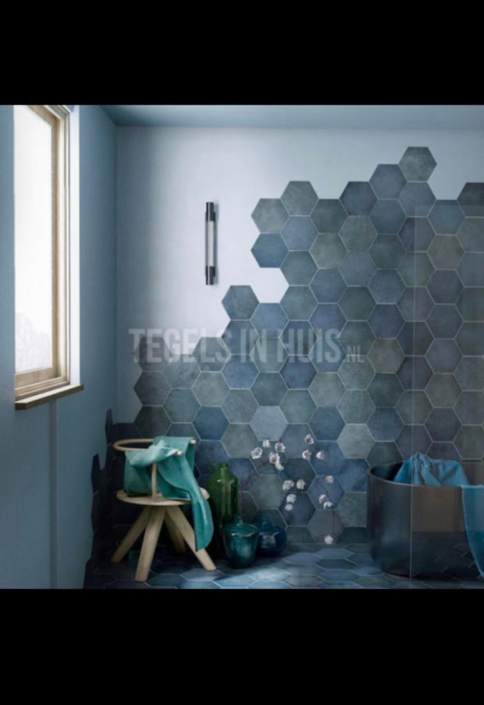 Badkamer vloer/ wand tegels hexagon donkerblauw, Ophalen, Minder dan 10 m², Blauw