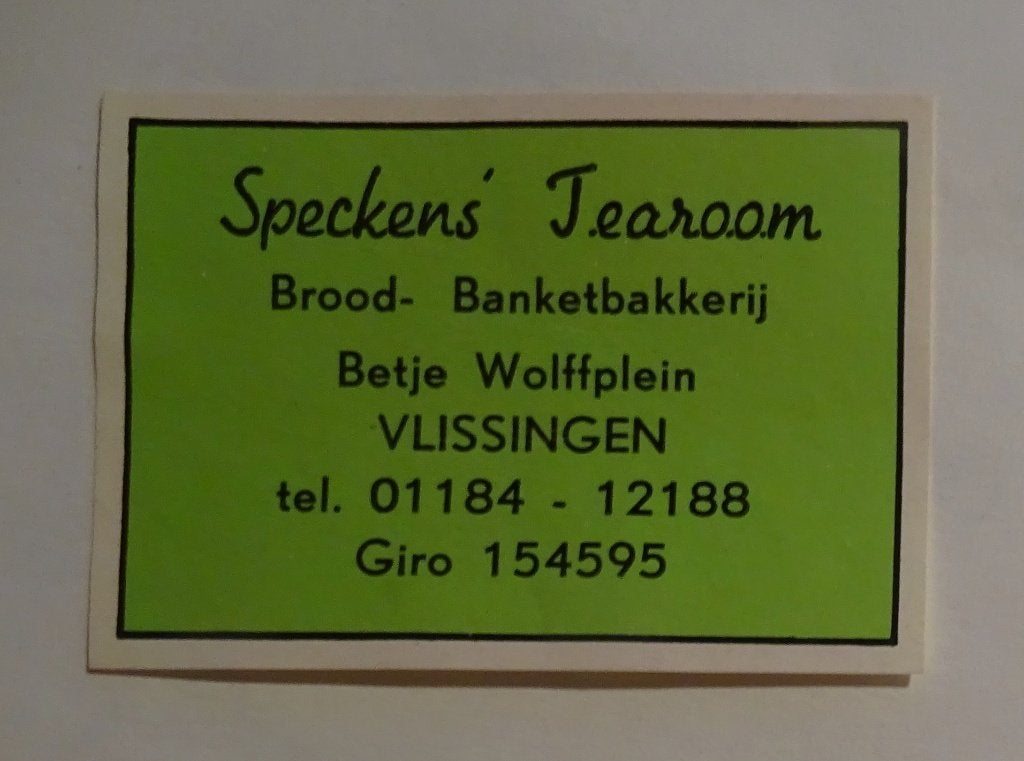 SPECKENS TEAROOM   Brood Banketbakkerij    VLISSINGEN, Verzenden, Zo goed als nieuw, Luciferdoosjes of -merken
