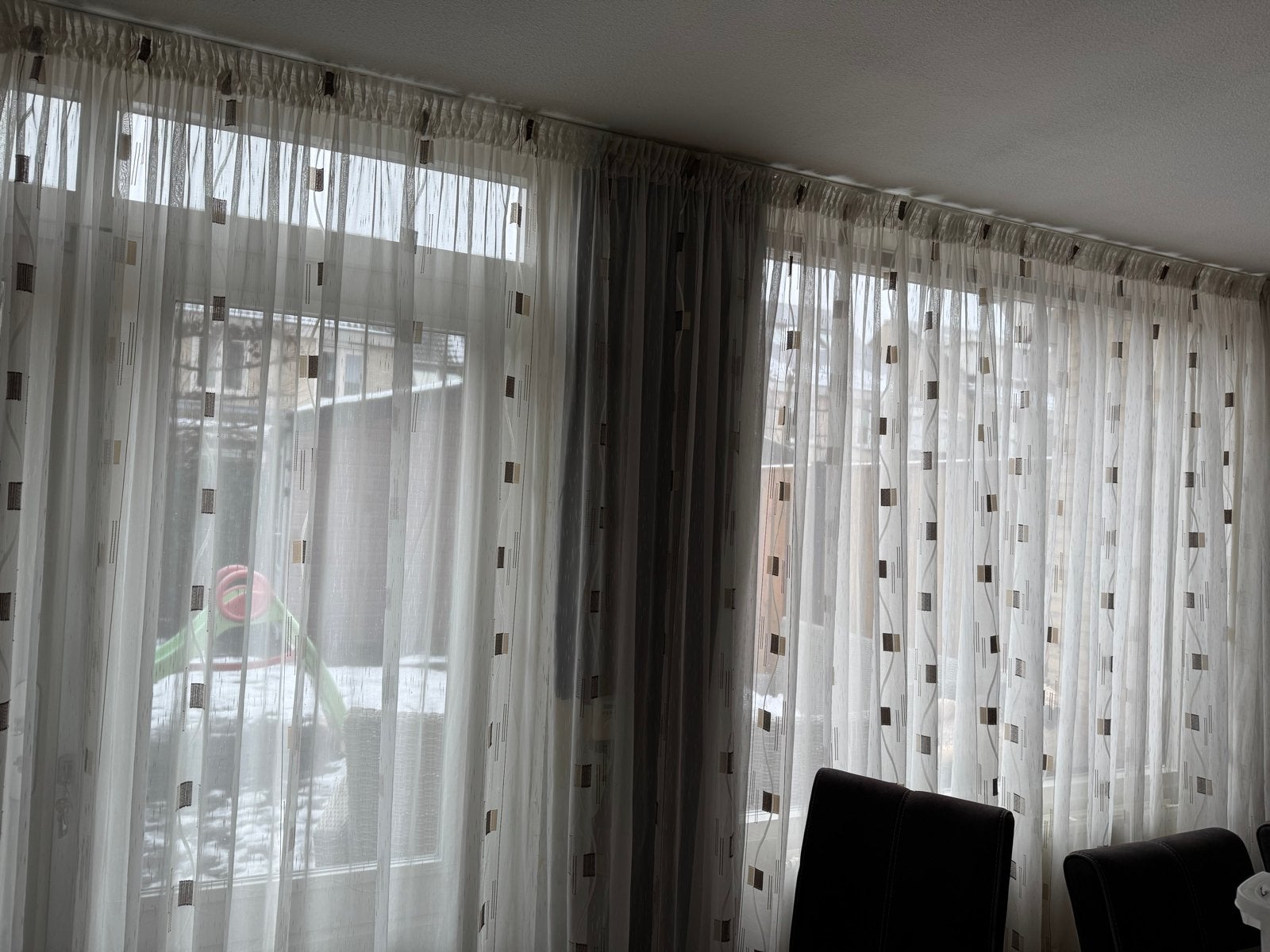 Lichtdoorlatende vitrage met patroon, Huis en Inrichting, Vitrage, Gebruikt, Wit, Ophalen of Verzenden