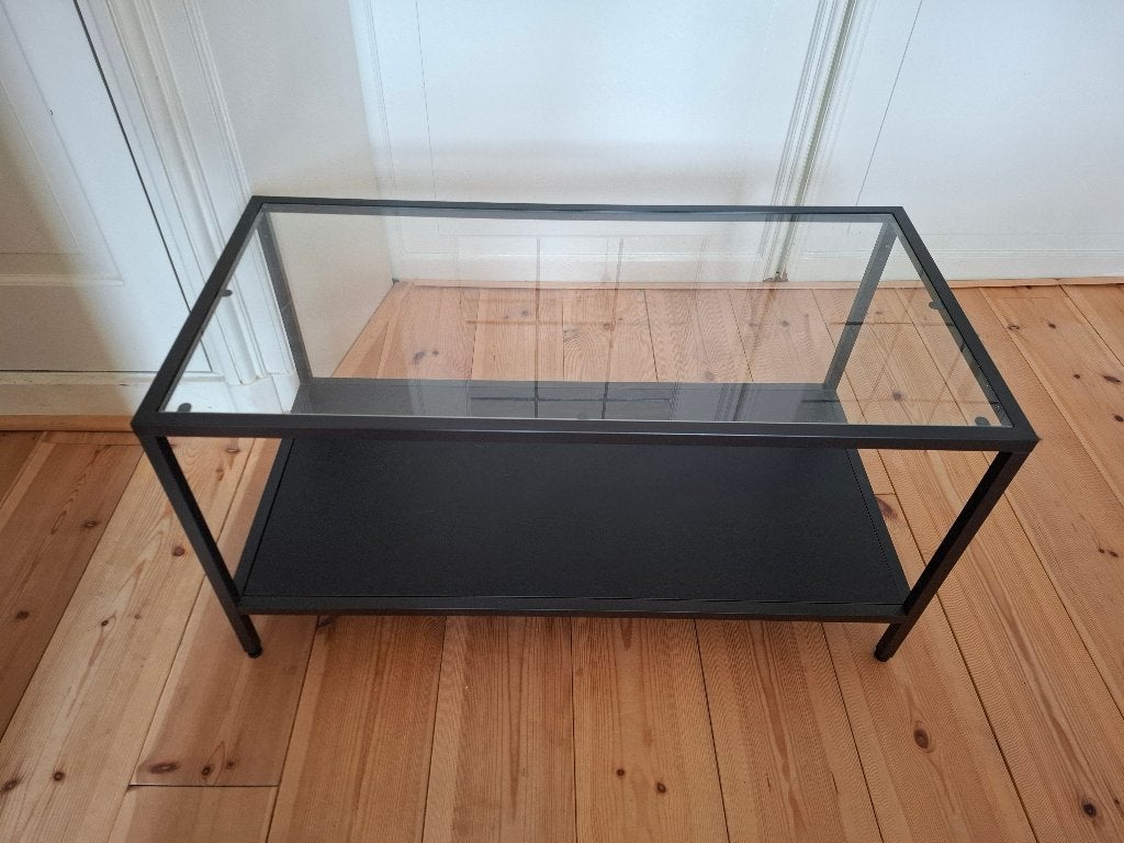TV-meubel Kastje Zwart Metaal Glas, Huis en Inrichting, Ophalen, 50 tot 100 cm, Zo goed als nieuw, Glas