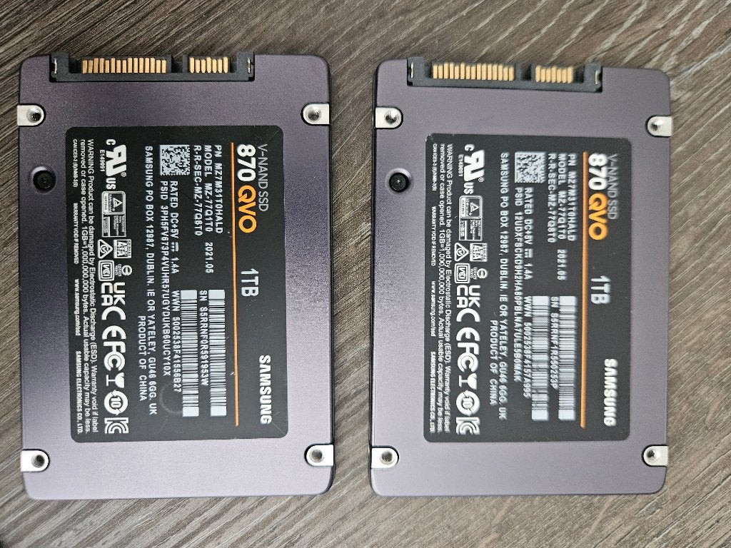 2 stuks SSD Samsung 870 QVO 1TB, Computers en Software, Intern, Gebruikt, Ophalen of Verzenden, 1TB
