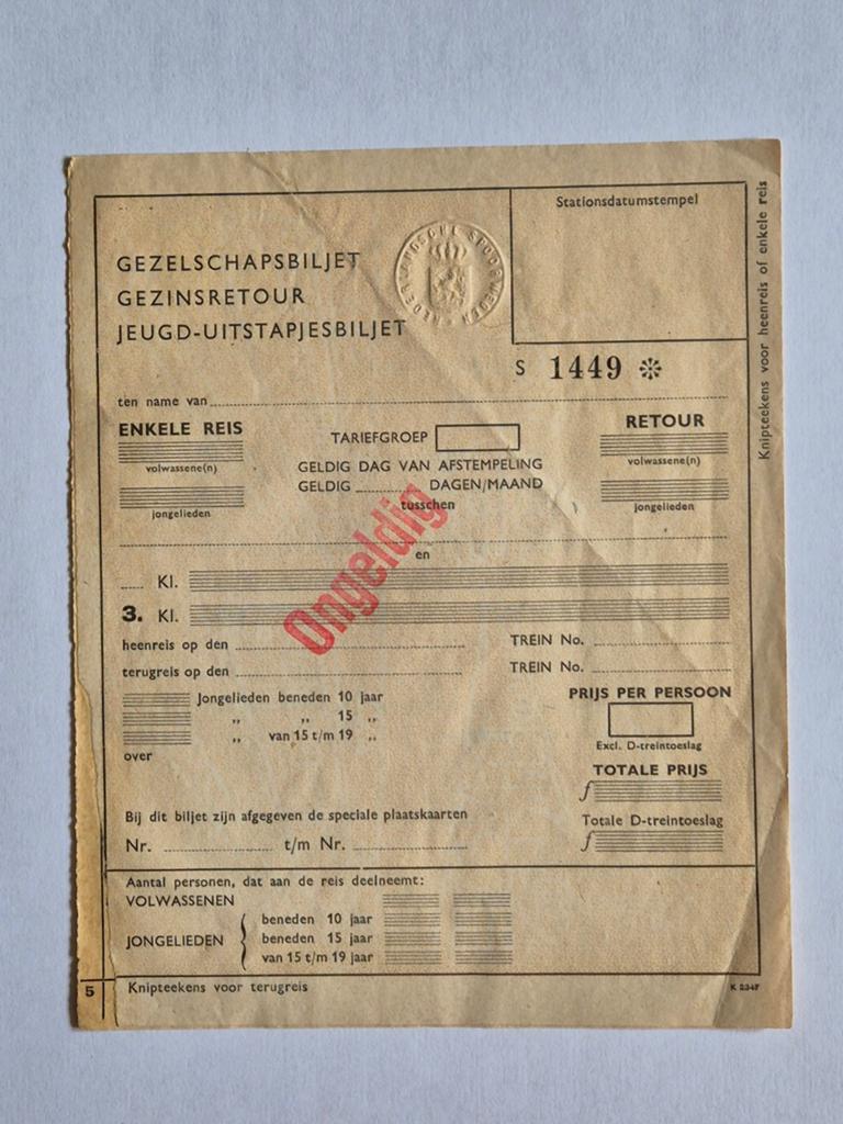 NS gezelschapsbiljet/gezinsretour/jeugd-uitstapjesbiljet, Verzamelen, Ophalen of Verzenden, Gebruikt, Trein, Overige typen