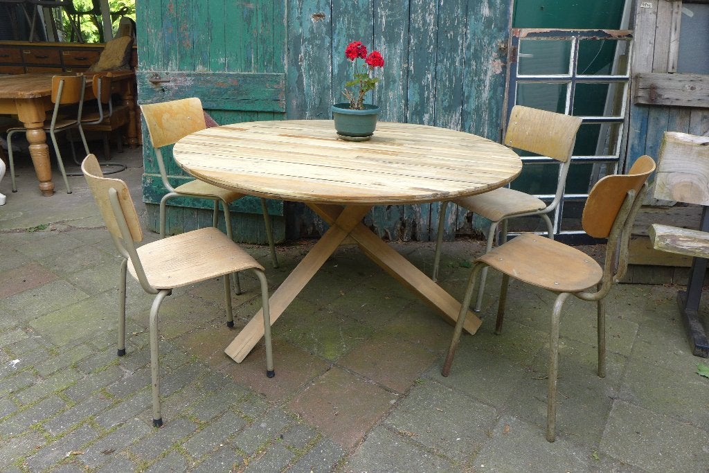 Robuuste houten ronde tuintafel  135 cm, Tuin en Terras, Tuintafels, Ophalen, Gebruikt, Onbekend, Onbekend