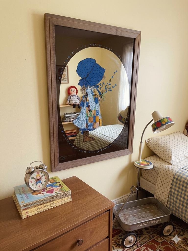 Vintagr Holly Hobbie spiegel 51x35cm, Antiek en Kunst, Ophalen of Verzenden, Rechthoekig, Minder dan 50 cm