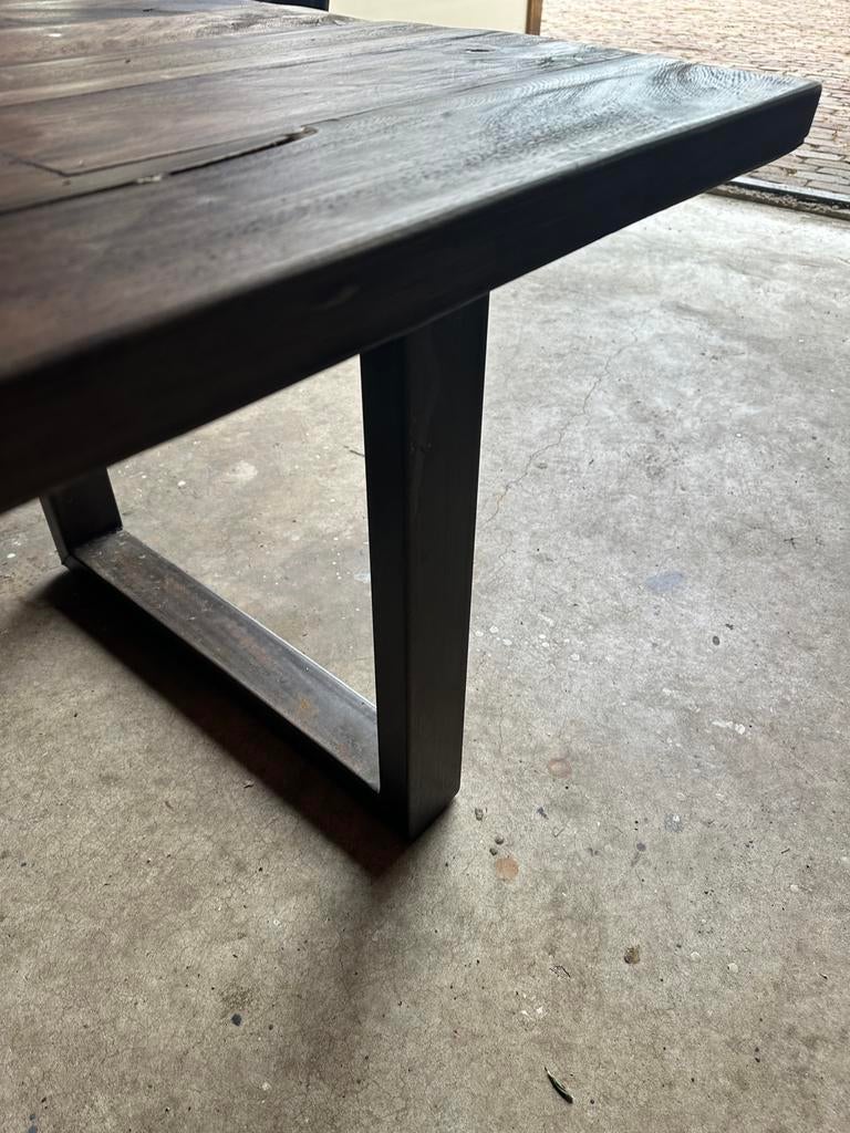 Lange houten tafel met stalen poten - 296x100x75,5 cm, Huis en Inrichting, Tafels | Eettafels, Ophalen, 100 tot 150 cm, 200 cm of meer