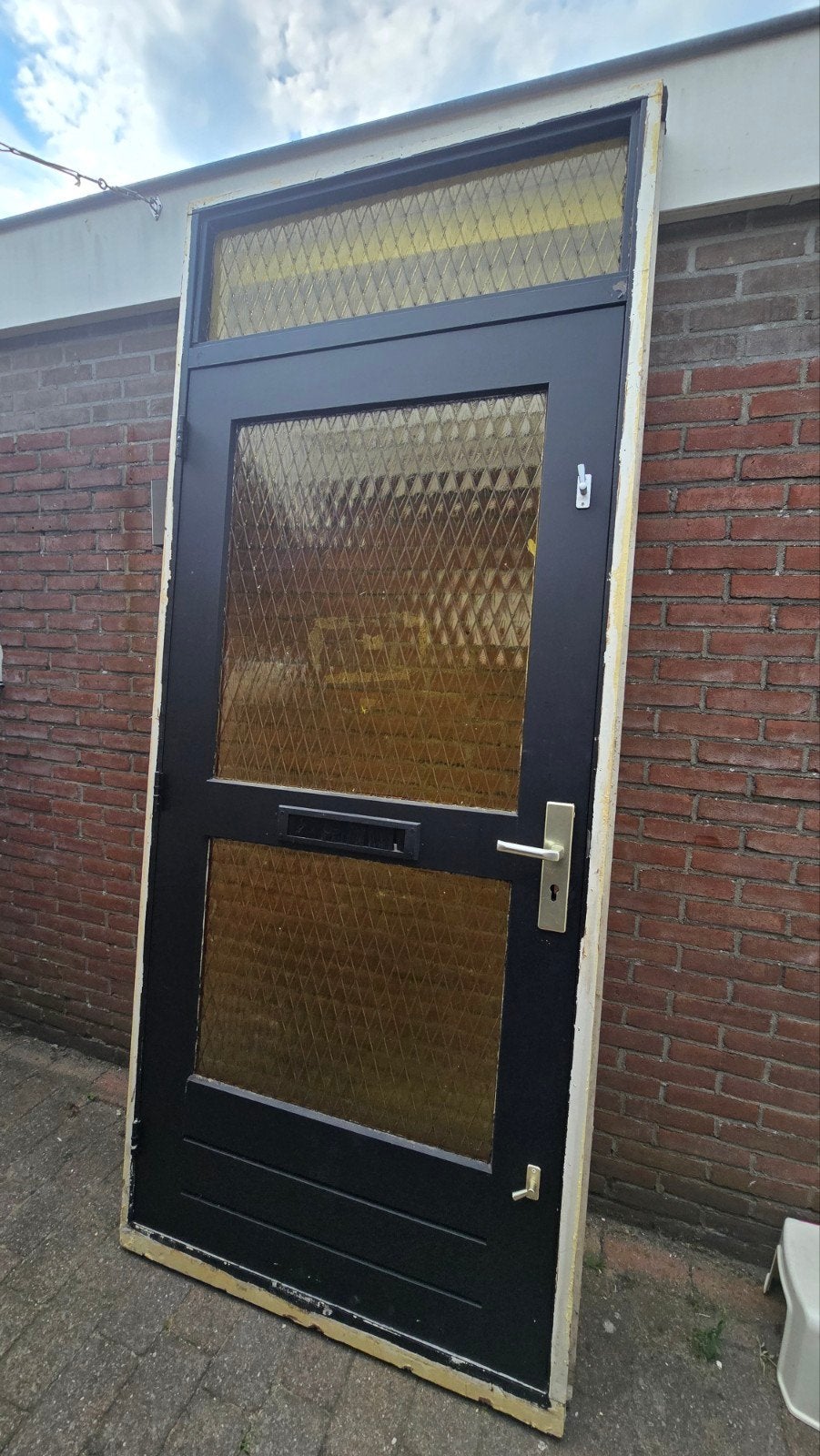 Hardhouten voordeur met Hardhouten kozijn., Gebruikt, 215 cm of meer, Ophalen, 100 tot 120 cm
