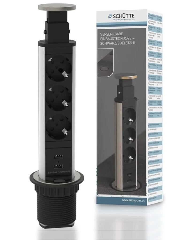 Inbouw stopcontact met USB - Zwart/RVS, Ophalen of Verzenden, Nieuw, Stopcontact