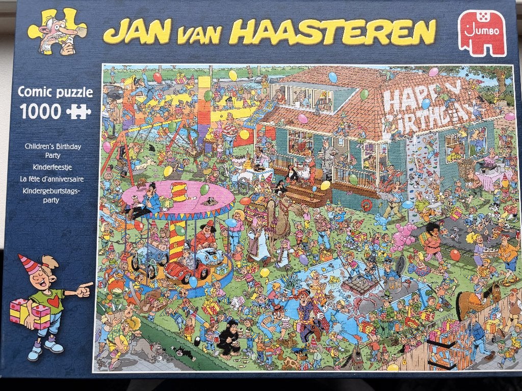 Jan van Haasteren - Kinderfeestje - 1000 stukjes, Hobby en Vrije tijd, Denksport en Puzzels, Ophalen of Verzenden, 500 t/m 1500 stukjes