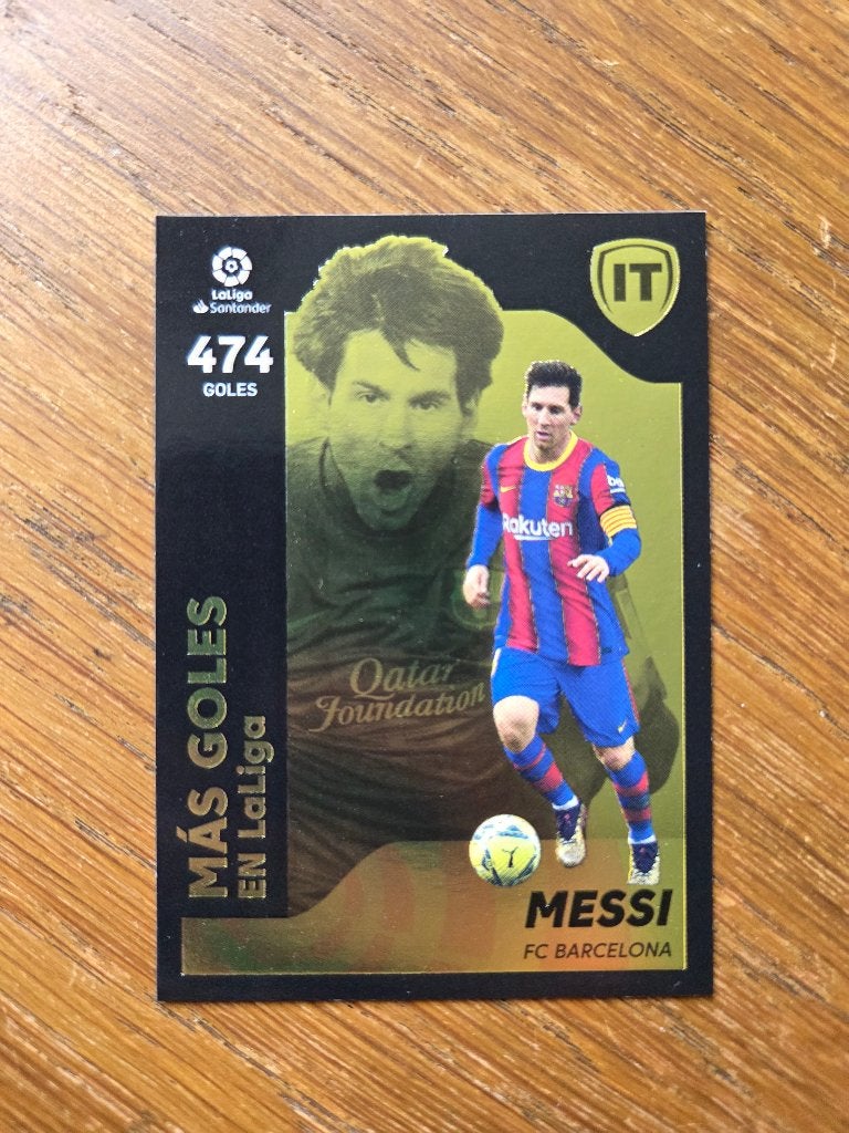 Lionel Messi #3 Barcelona Mas Goles Panini La Liga 2021-22, Ophalen of Verzenden, Zo goed als nieuw, Losse kaart, Foil