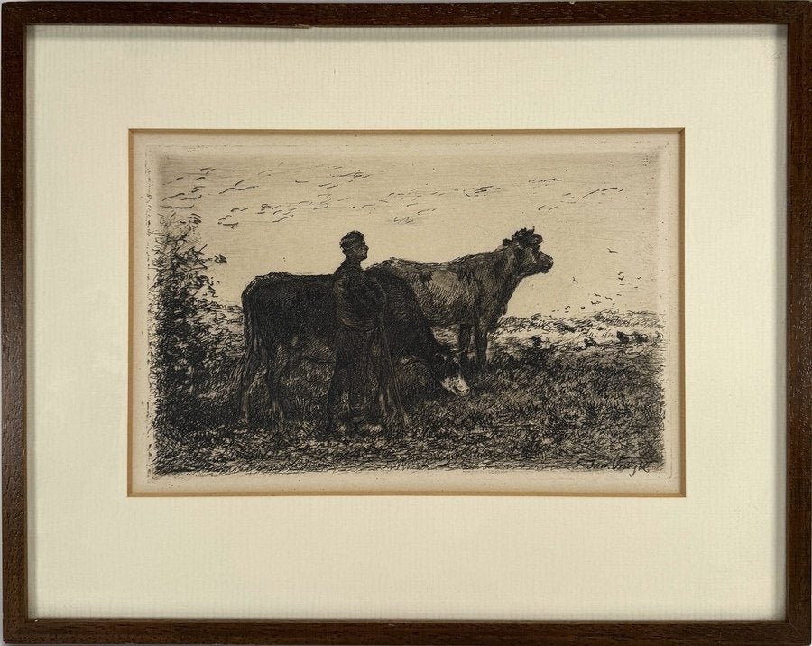 166. Ets, Jan Vrolijk – boer met koeien, 19e eeuw, Ophalen, Ets, 15 cm, Flora en Fauna