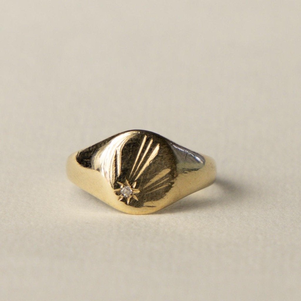 vintage 9 karaat starburst diamond zegel ring, Verzenden, Nvt, Dame, Met edelsteen