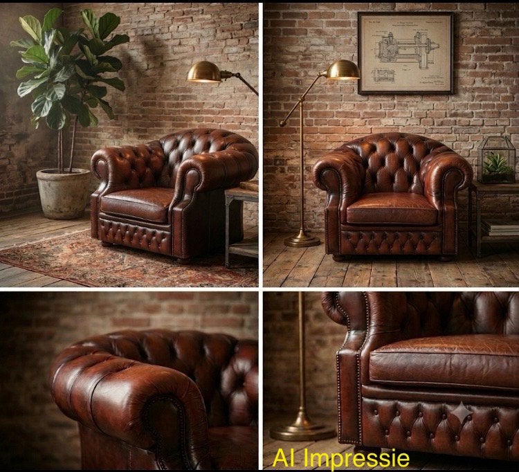 Delta Chesterfield Fauteuil Leer, Huis en Inrichting, Ophalen, Gebruikt, 100 tot 125 cm, Klassiek
