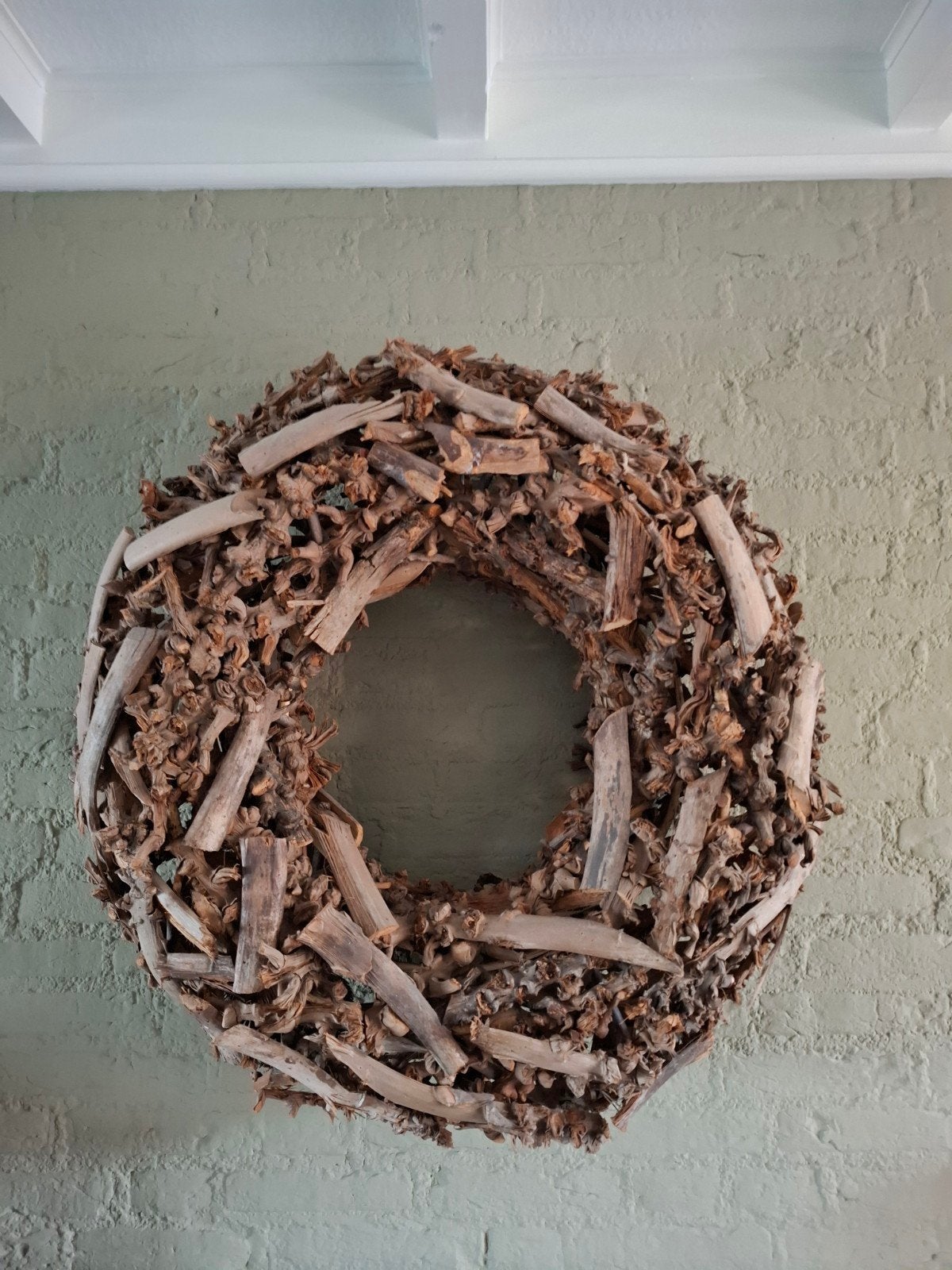 Grote decoratieve krans van drijfhout en takken, Ophalen, Krans, Zo goed als nieuw, Hout