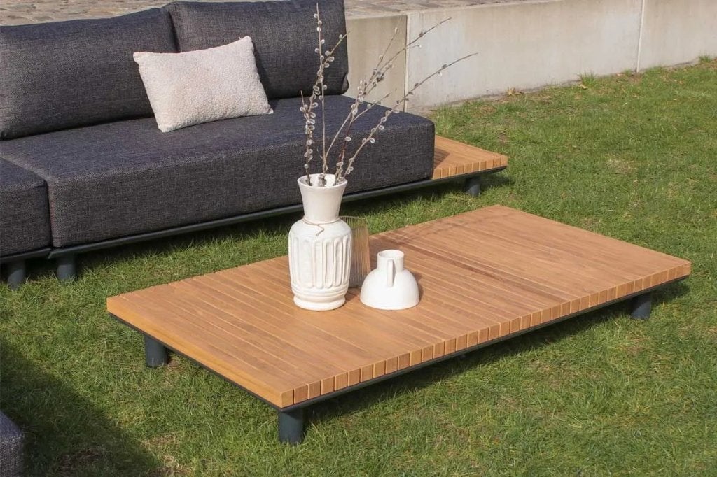 Tuinsalontafel nieuw 155*80*20 Teak/Aluminium Antraciet, Tuin en Terras, Ophalen, Nieuw, Rechthoekig, Teakhout